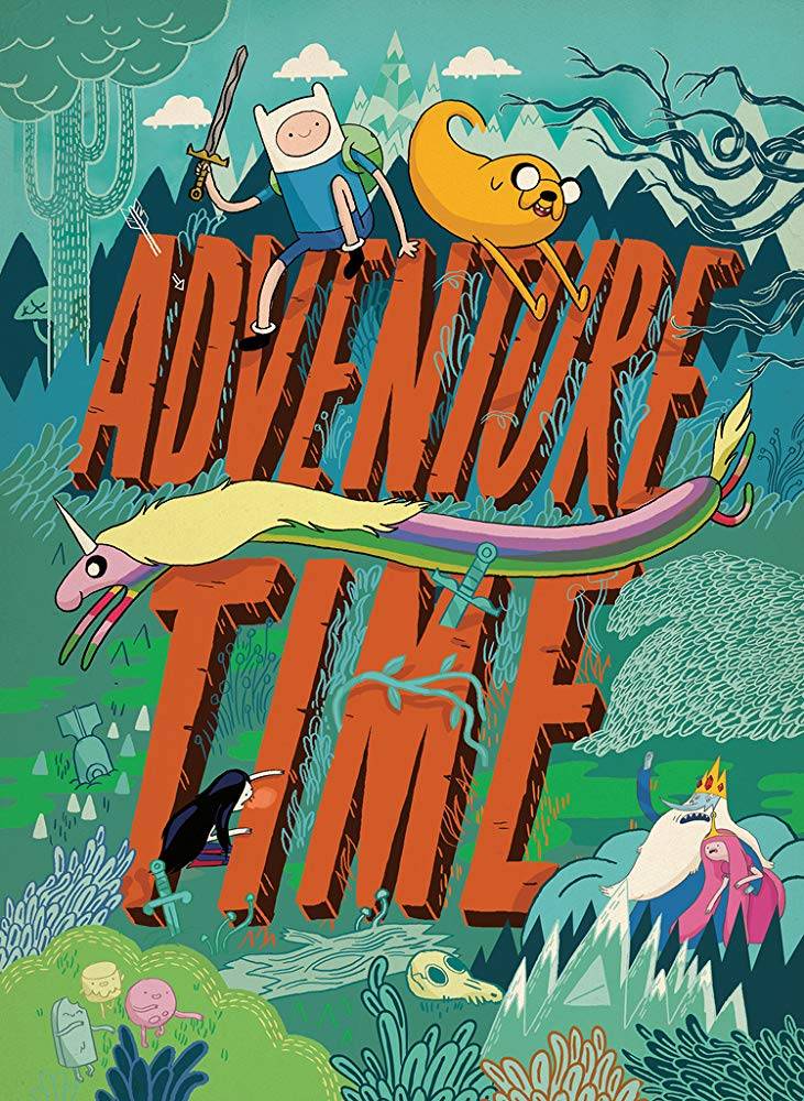 Montagem com cartazes de Hora de Aventura, Terras Distantes, Fionna e Cake e o novo Side Quests lado a lado