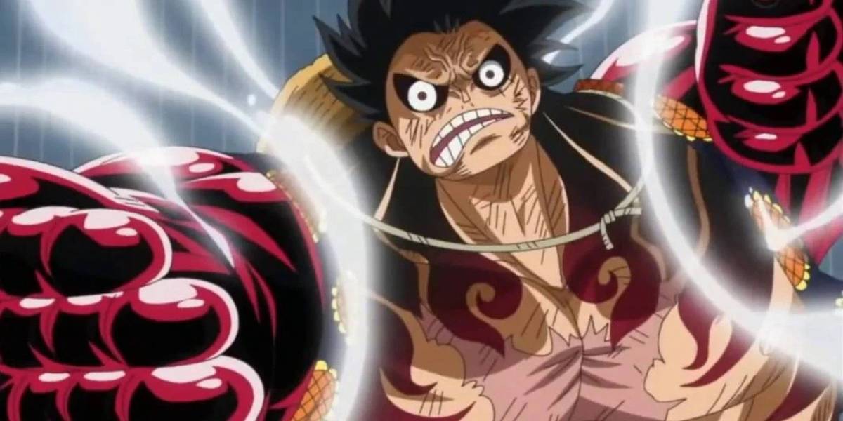 Luffy usa sua forma Gear 4 em One Piece.