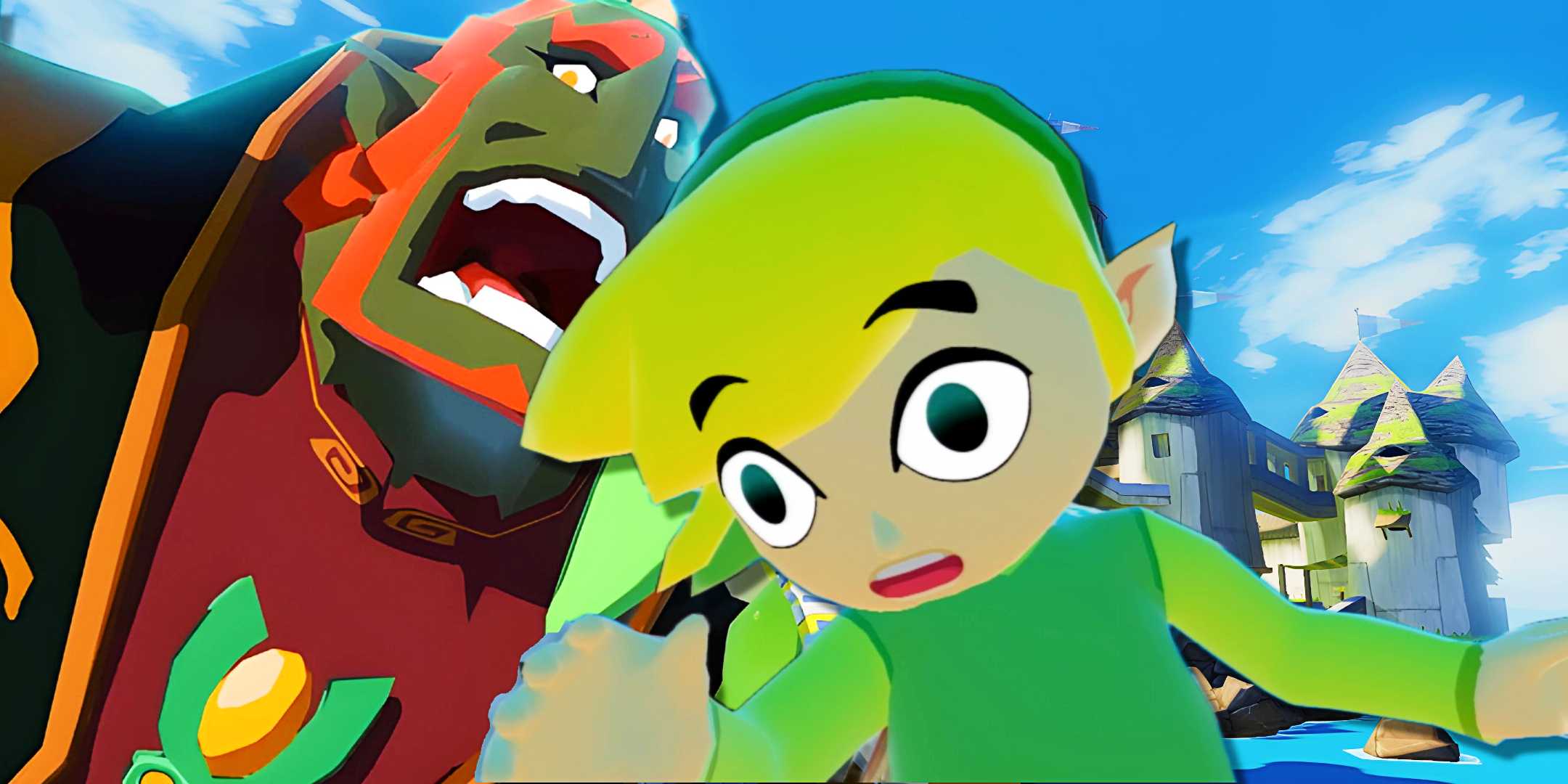 Um Link surpreso e um Ganondorf gritando de Zelda The Wind Waker.