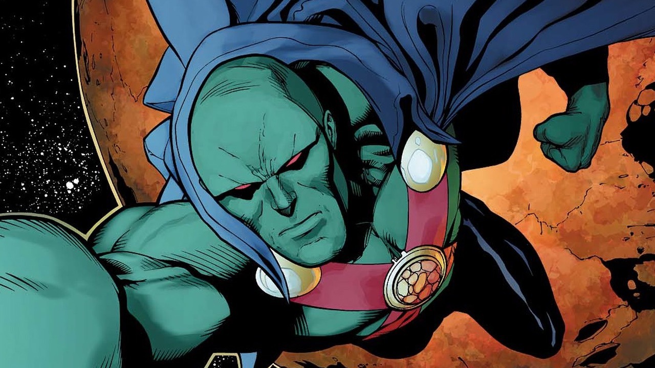 Arte conceitual de Superman: Homem do Amanhã com Superman em destaque e clima sci-fi ligado a Brainiac