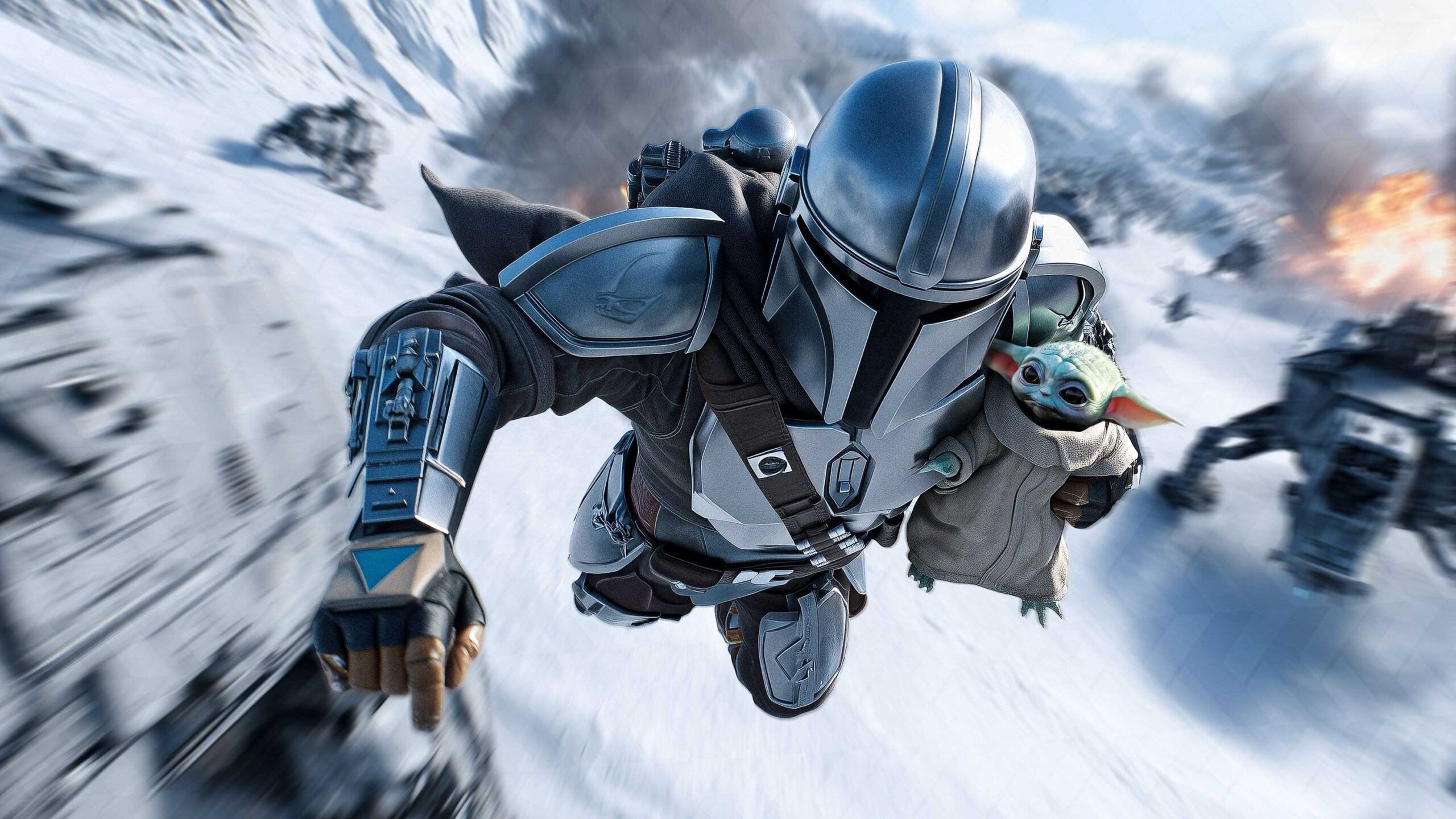 Din Djarin e Grogu em arte promocional de The Mandalorian e Grogu