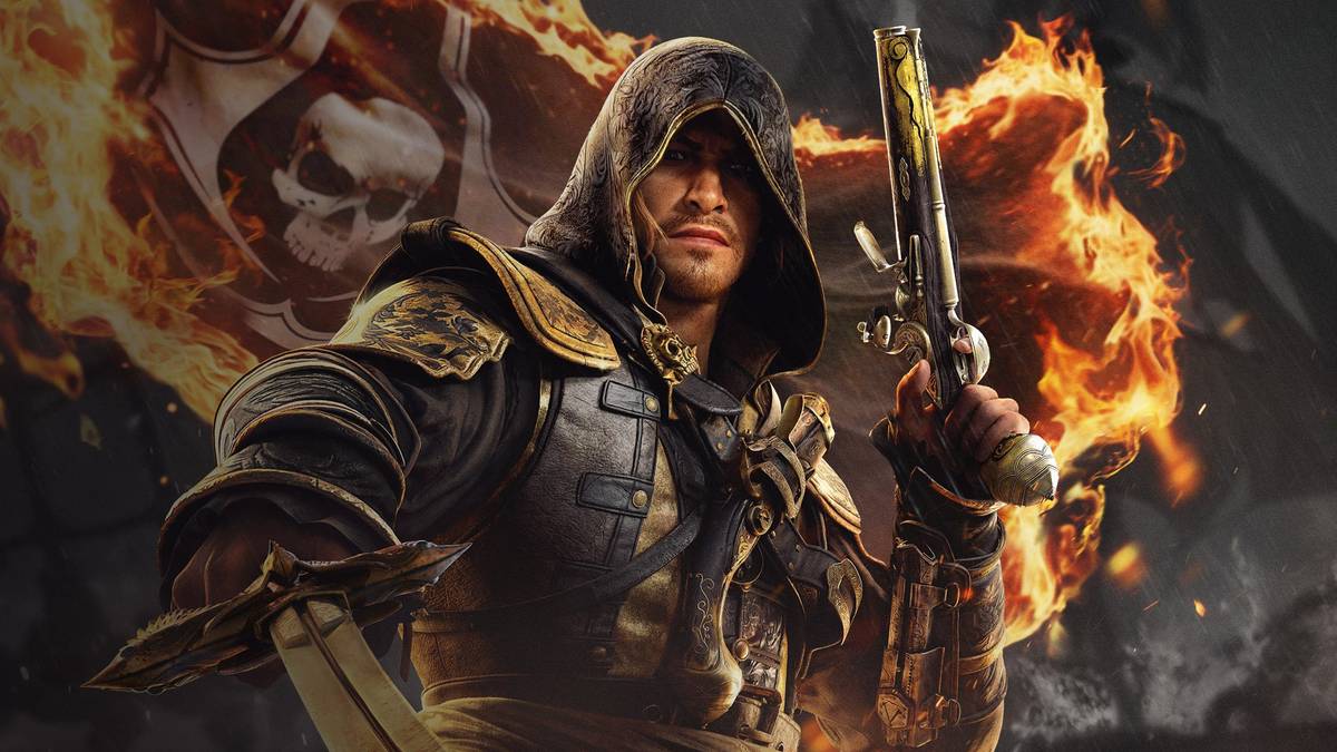 Cena conceitual de furtividade em Assassin’s Creed Hexe, protagonista escondida entre casas de pedra em vila alemã sob névoa