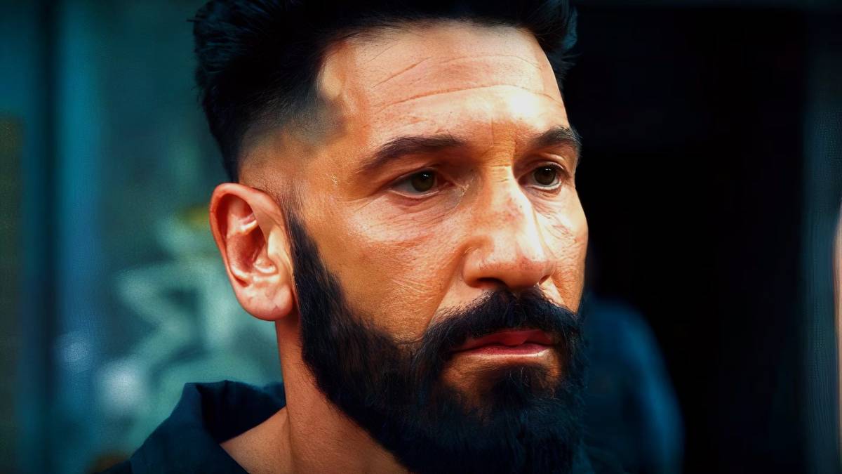 Jon Bernthal como Justiceiro ao lado de imagem promocional urbana do MCU, com clima de rua e crime