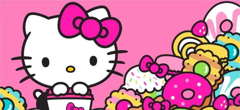 David Derrick Jr. E John Aoshima em montagem com ilustrações da Hello Kitty, destacando a nova direção do filme