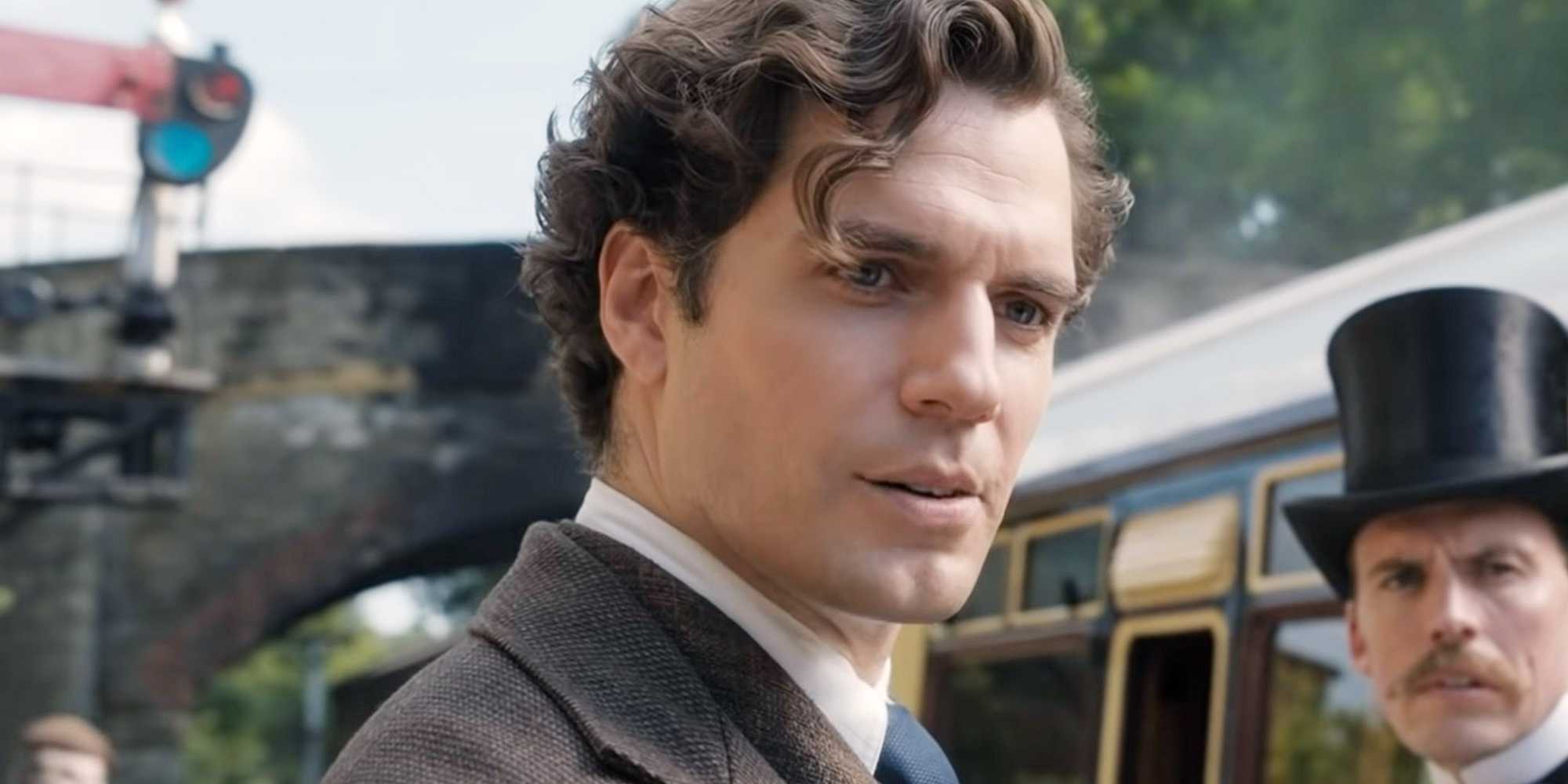 Henry Cavill stares as Sherlock Holmes in Enola Holmes