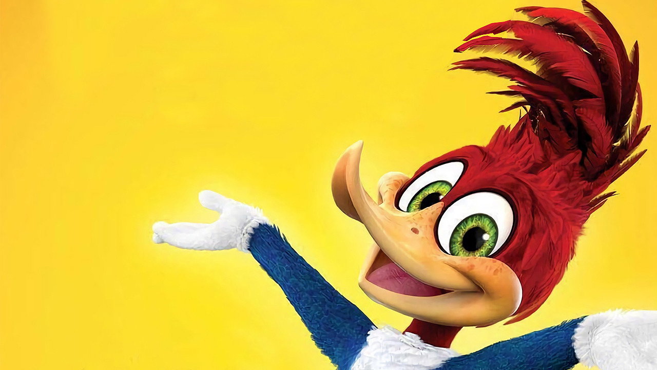Pássaro 3D animado de penas vermelhas e azul em close diante de fundo amarelo saturado com expressão sorridente