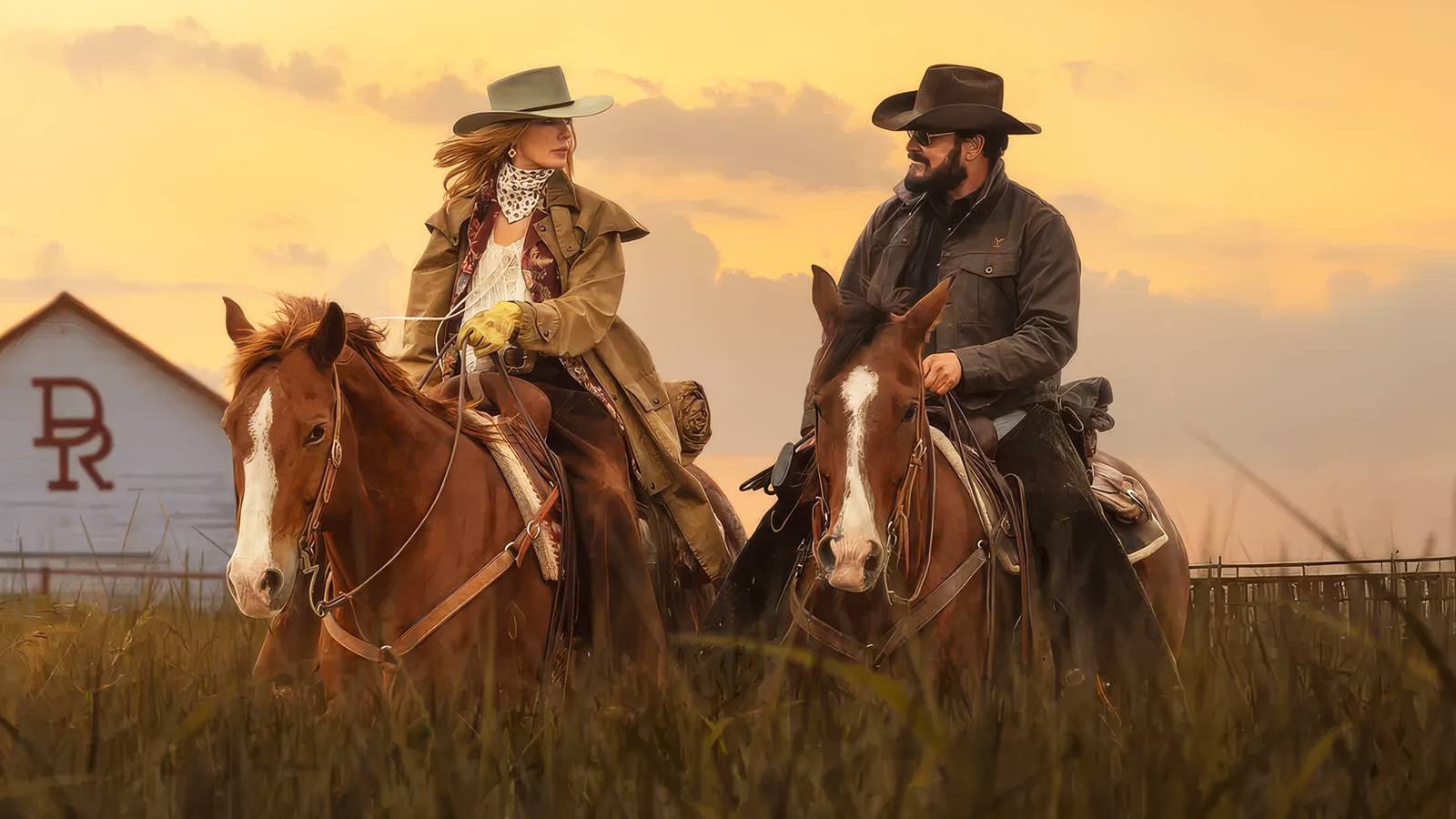 Plano aberto de rancho texano em Rancho Dutton, com clima de western contemporâneo e paisagem árida