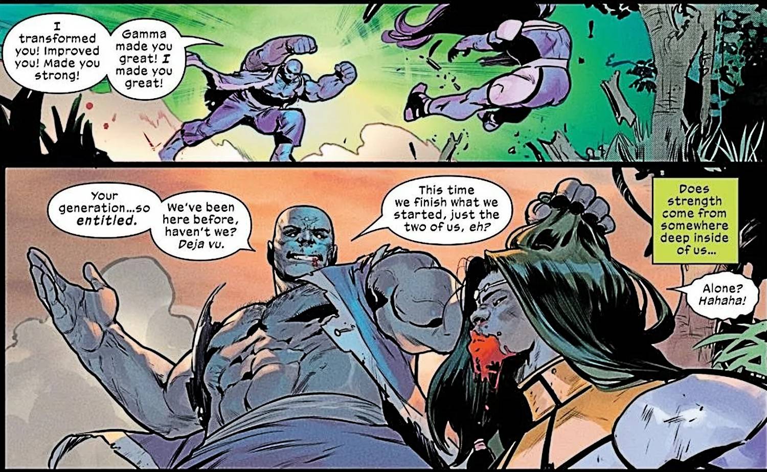 Ultimates #24, Hulk desabafa com uma She-Hulk ensanguentada