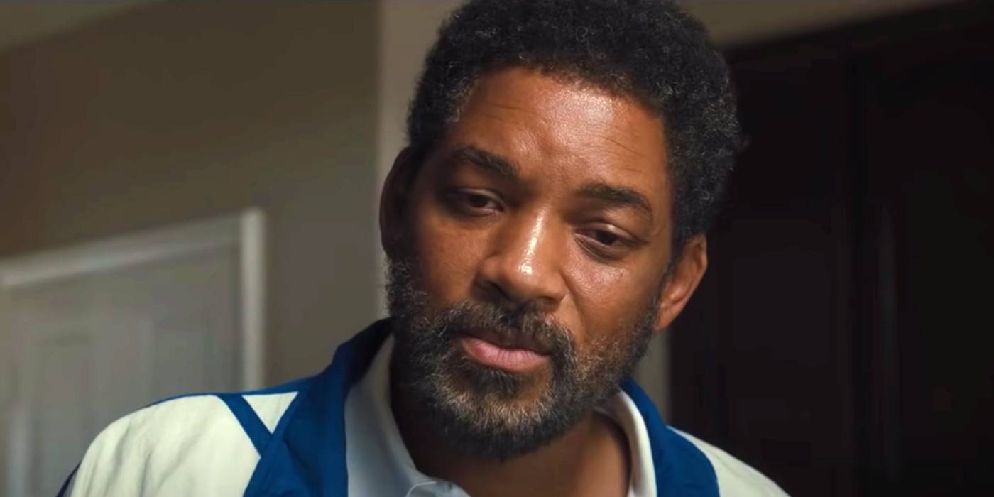 Will Smith as Richard Williams looking worried in King Richard