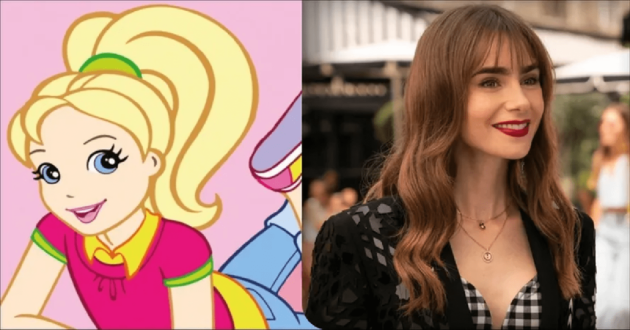 Arte conceitual de um filme live-action de Polly Pocket com cenário em miniatura e estética colorida