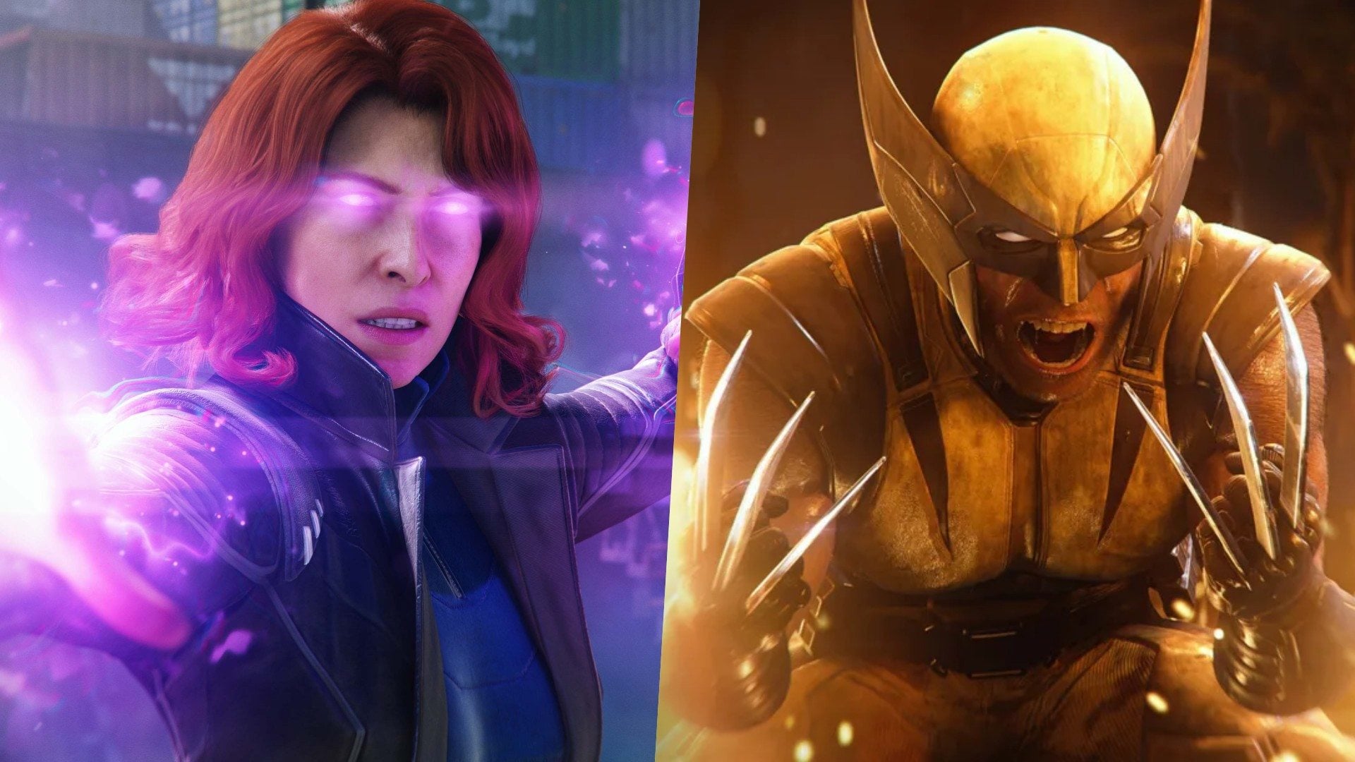 Montagem com Wolverine, Jean Grey e Dentes-de-Sabre em arte conceitual de clima sombrio