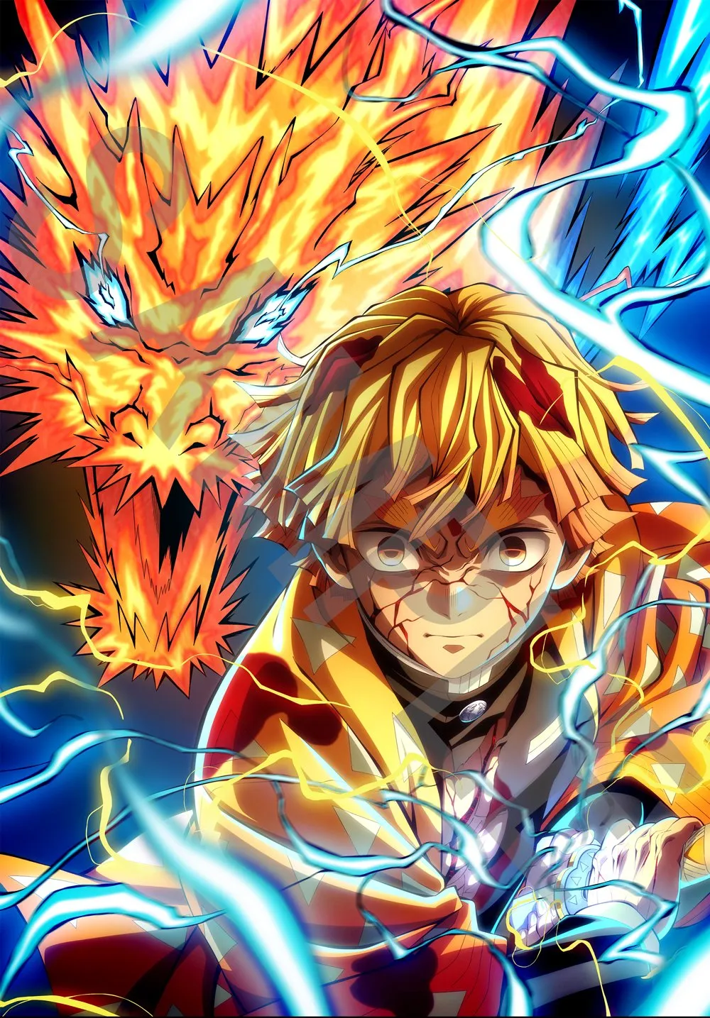Ilustração bônus de Zenitsu para o lançamento em Blu-ray e DVD de Demon Slayer: Castelo Infinito
