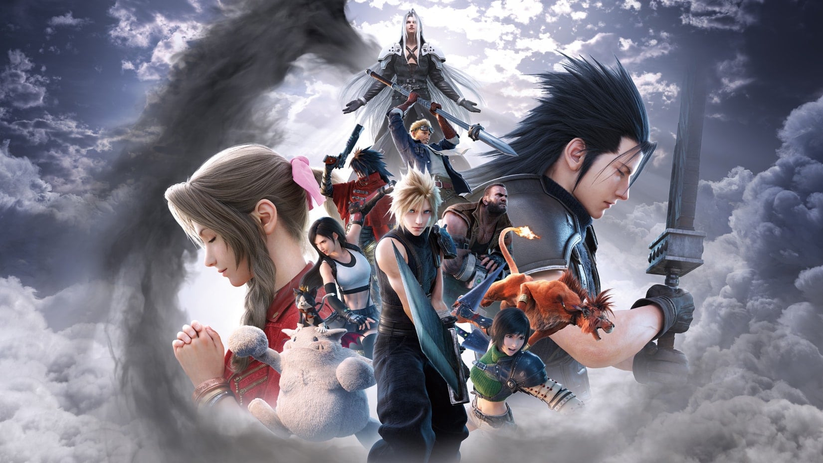 Cloud e Zack em arte promocional com atmosfera dramática, sugerindo o encerramento de Final Fantasy VII Revelation