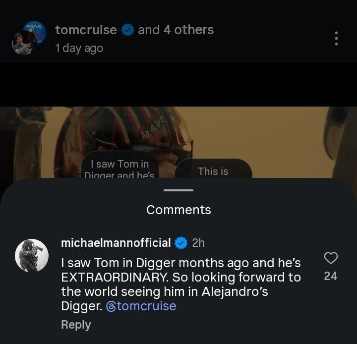 Tom Cruise caracterizado como Digger Rockwell, com visual calvo e maquiagem pesada em foto oficial do filme
