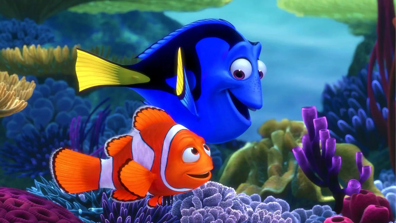 Arte conceitual ou imagem promocional de Dory no universo de Procurando Nemo, com clima leve e cômico