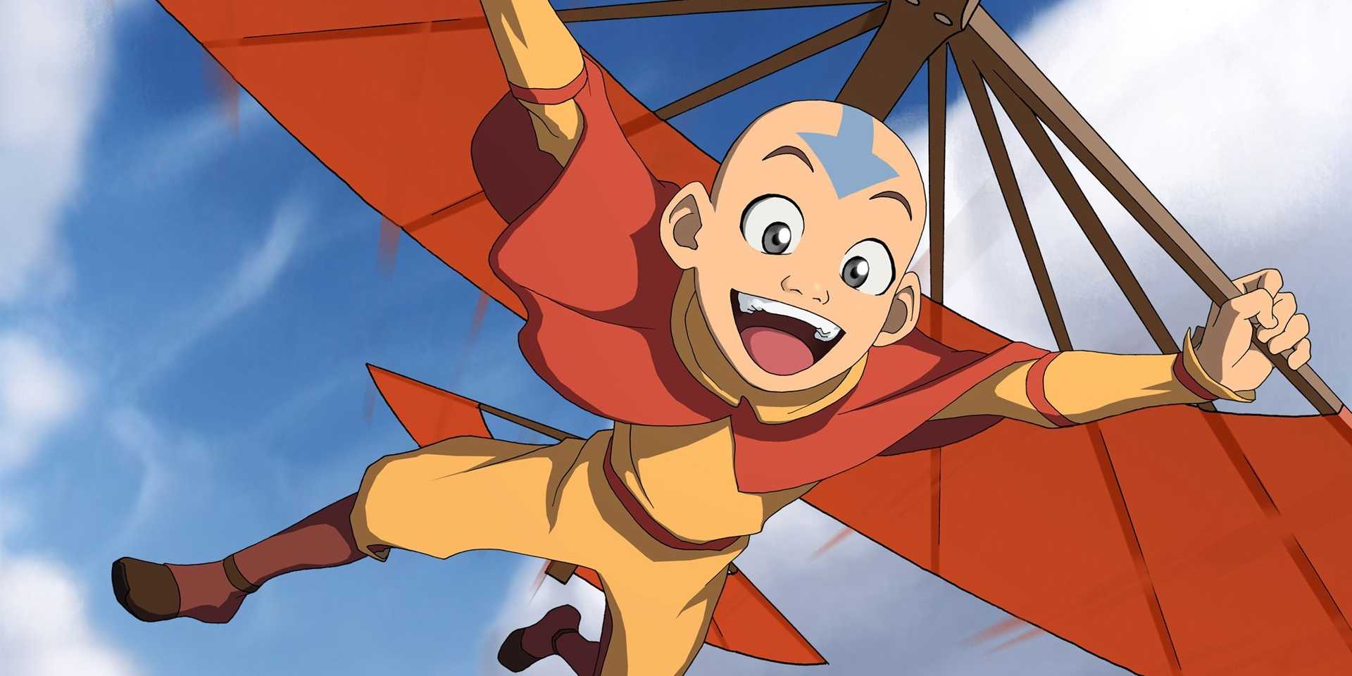 Aang de Avatar the Last Airbender deslizando no céu