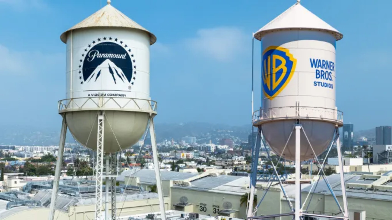 Montagem com logos de Paramount+, Max, HBO, CNN e Paramount Pictures em fundo escuro