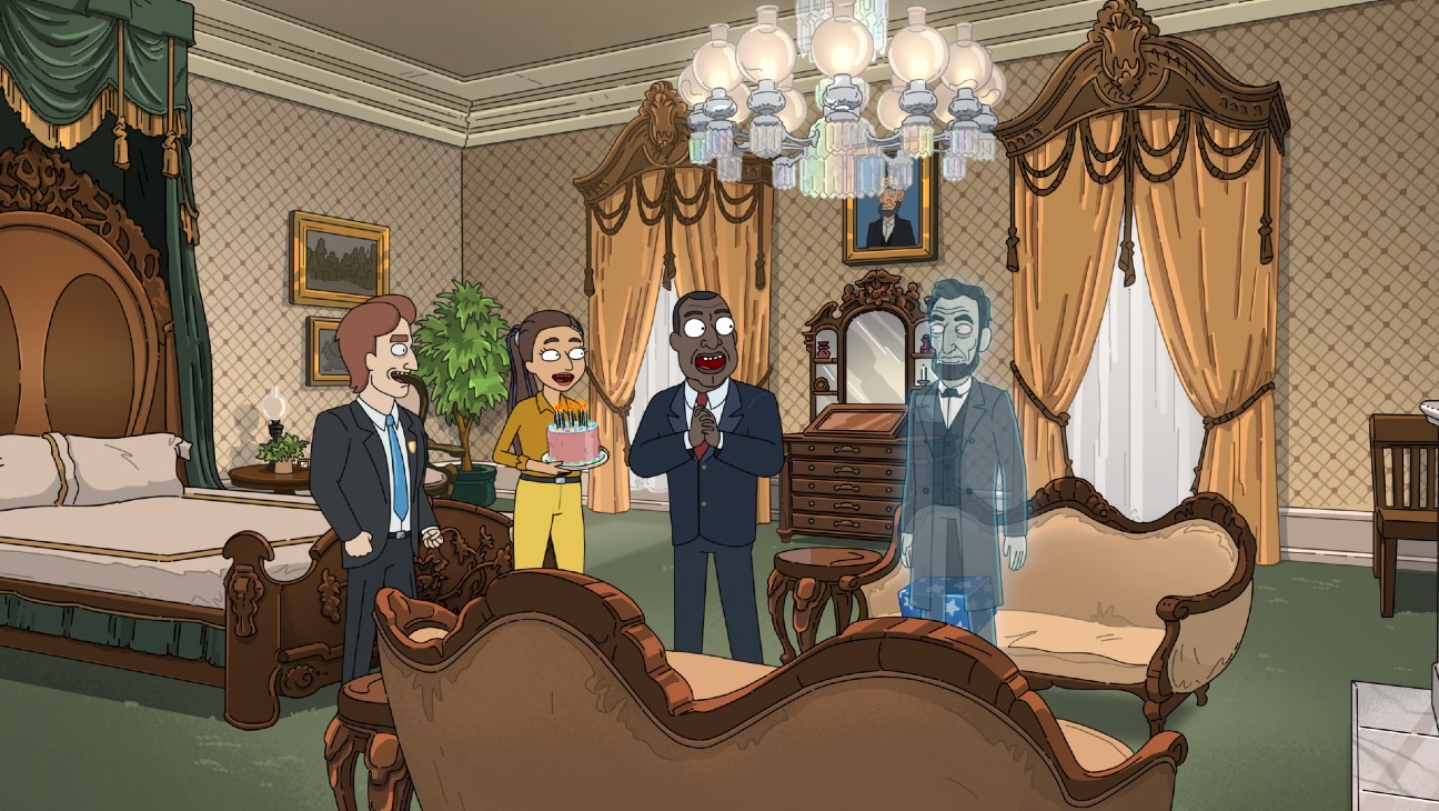 Keith David em foto de divulgação relacionada ao personagem Presidente Curtis no universo de Rick and Morty