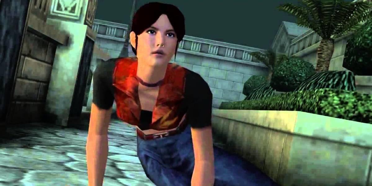 Claire Redfield olha para cima em Resident Evil: Code Veronica