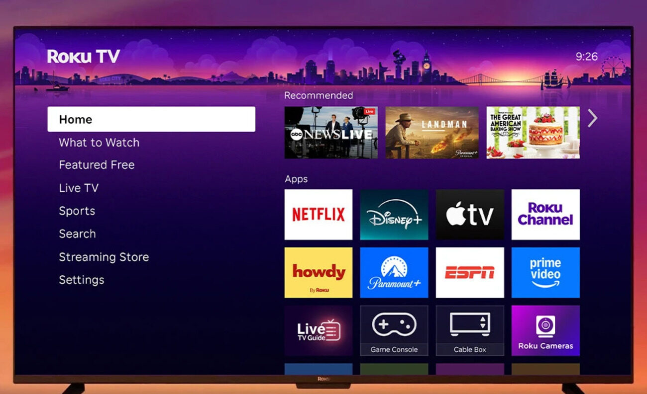 Montagem com logos de Amazon Fire TV, YouTube, Disney+, Peacock e Pluto TV em comparação com Roku