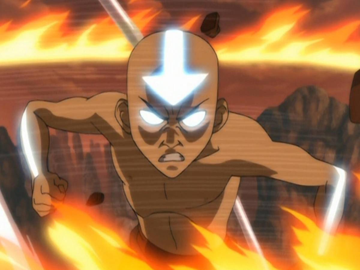 Cena de treinamento de Aang e Katara na série live-action da Netflix, com figurinos do Reino da Terra