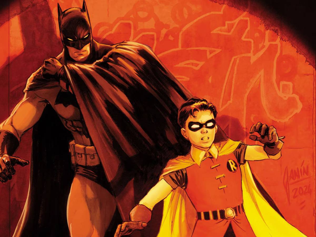 Arte de Absolute Batman e Absolute Joker em contraste, destacando Batman brutal e Joker aristocrático