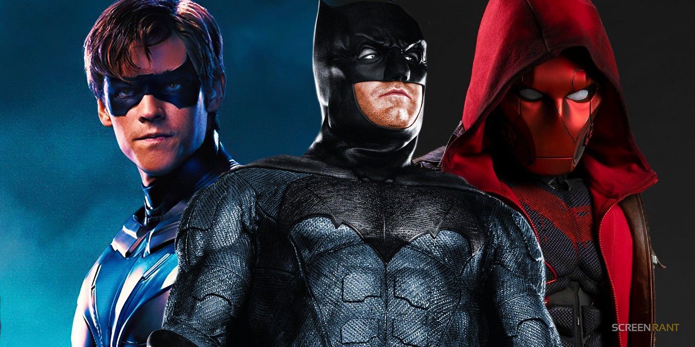 Arte conceitual da família Batman em The Brave and the Bold do DCU, mostrando a silhueta e design de costumes dos personagens