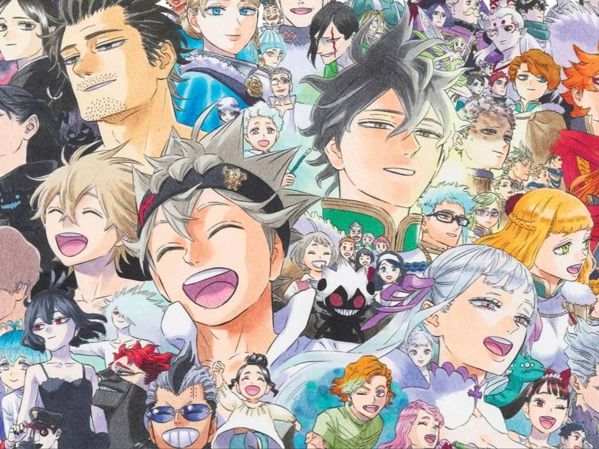 Página dupla do mangá Black Clover com Asta e Yuno lado a lado em arte oficial da Shueisha