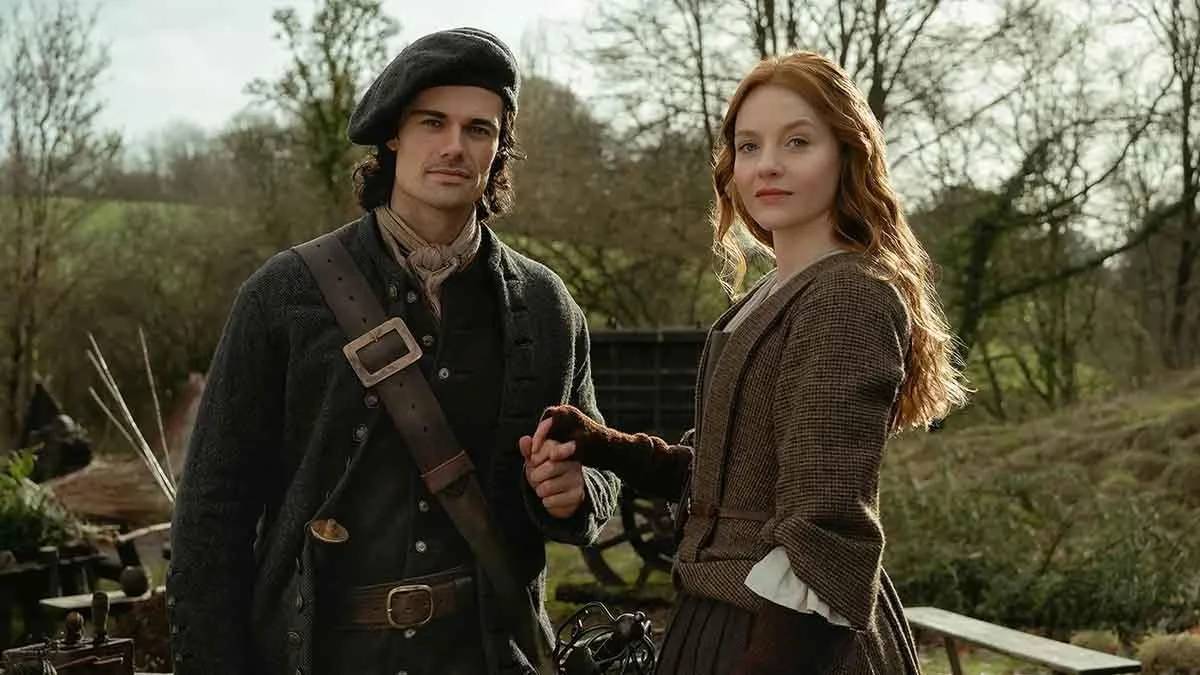Elenco principal reunido de Outlander: Blood of My Blood em foto oficial de divulgação da Starz