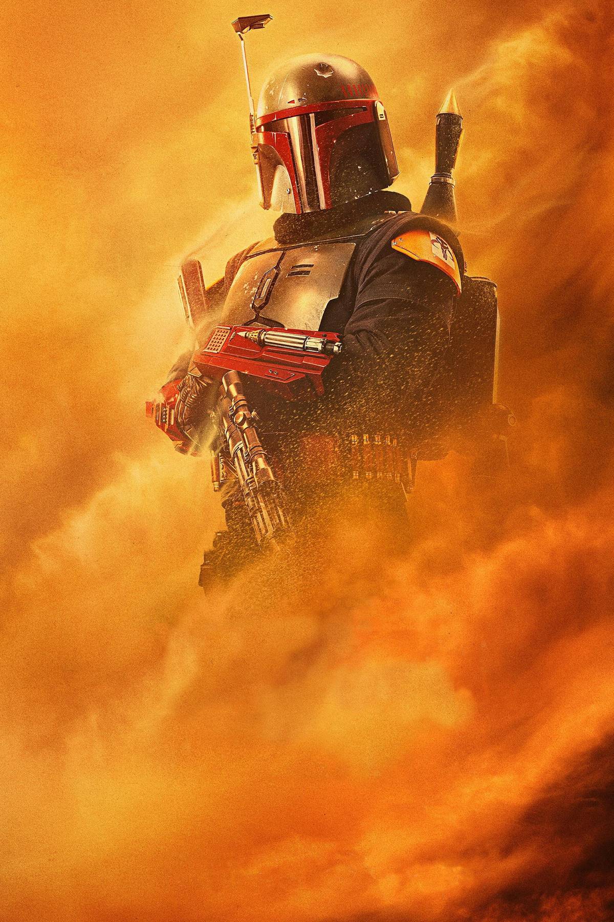 Boba Fett Textless Poster Showing Him Holding a Rifle as Sand Blows Around Him