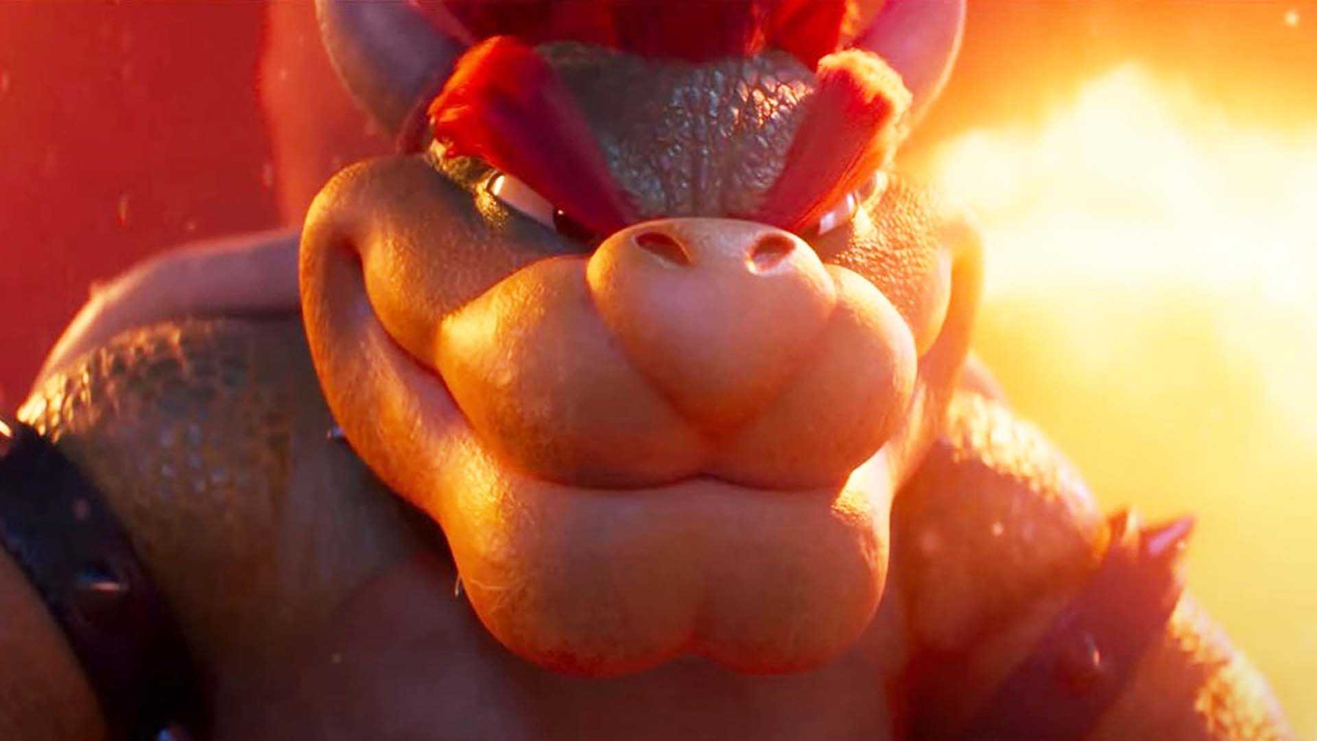 Bowser com um sorriso confiante do filme Super Mario Movie