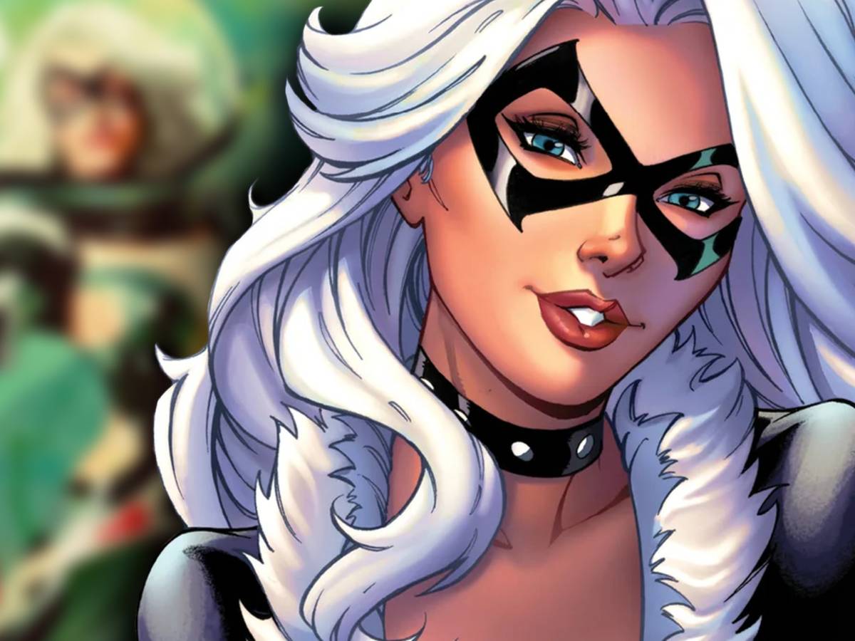 Comparação visual entre o traje clássico da Black Cat e o novo redesign espacial de Black Cat #14