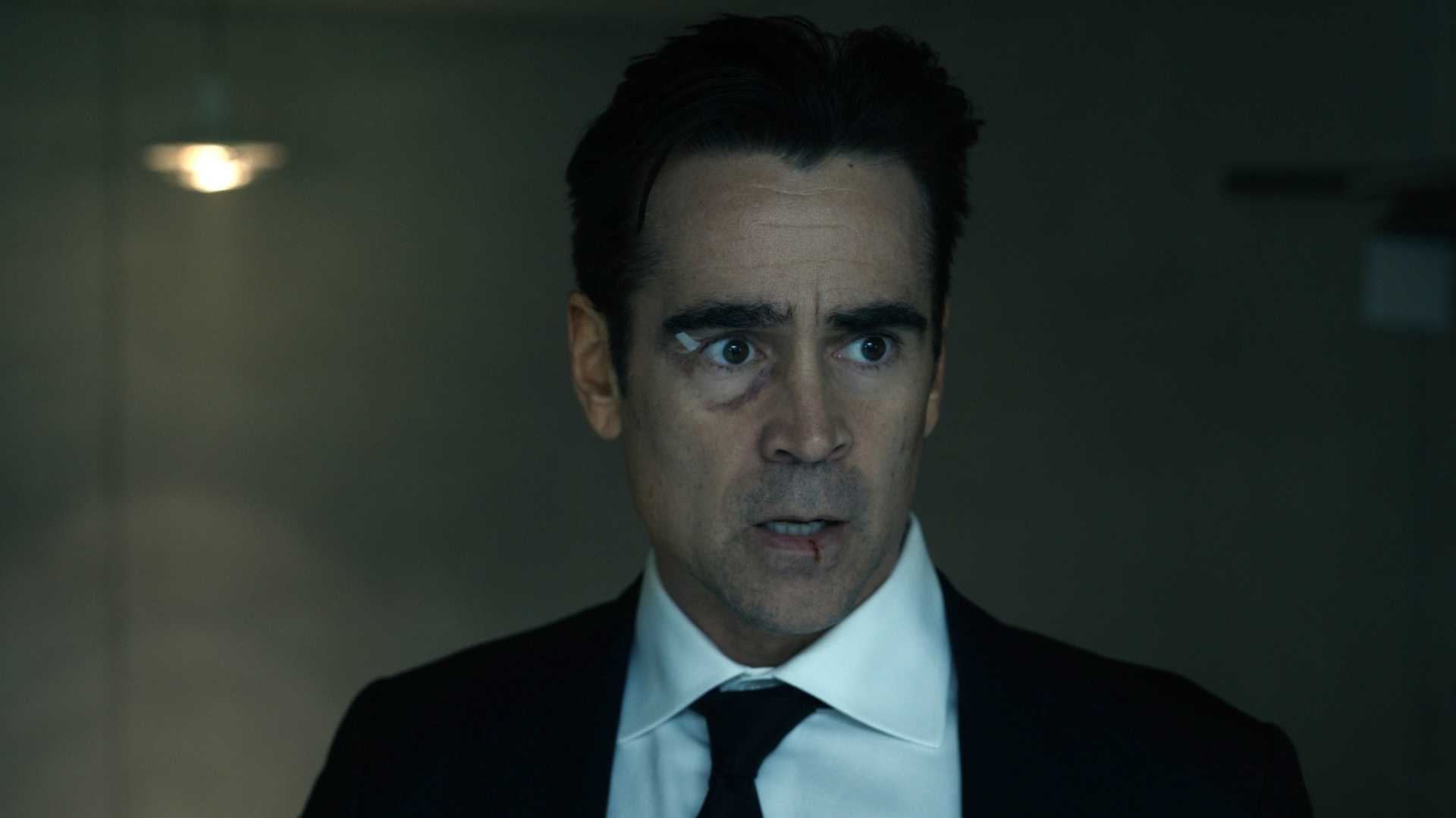 Sugar de Colin Farrell parecendo chocado em Sugar