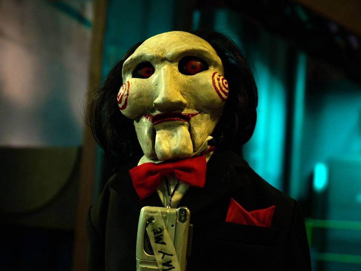 Dark art of The Judge in Saw: Genesis, with a mask or threatening silhouette in an old industrial setting