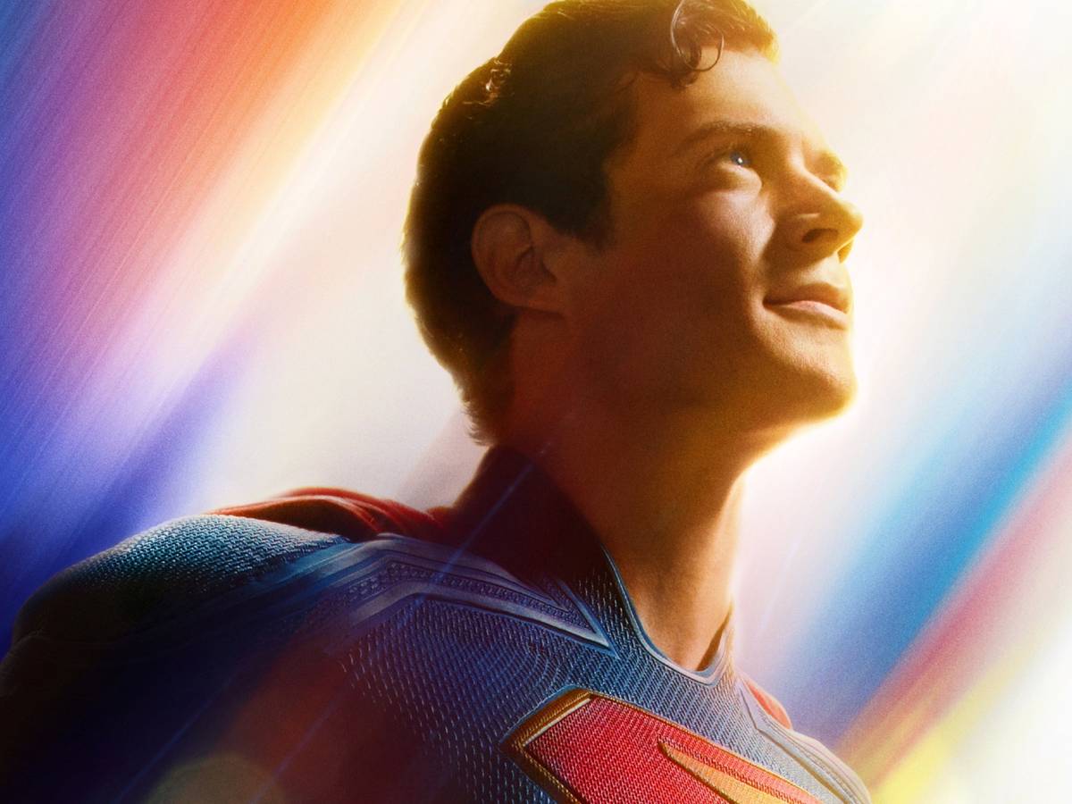 Logo oficial de Minhas Aventuras com o Superman com fundo de Metrópolis ao pôr do sol