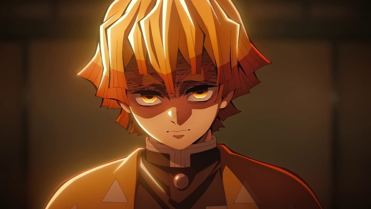Cena de batalha do anime com caçador de demônios em meio a corredores suspensos do castelo