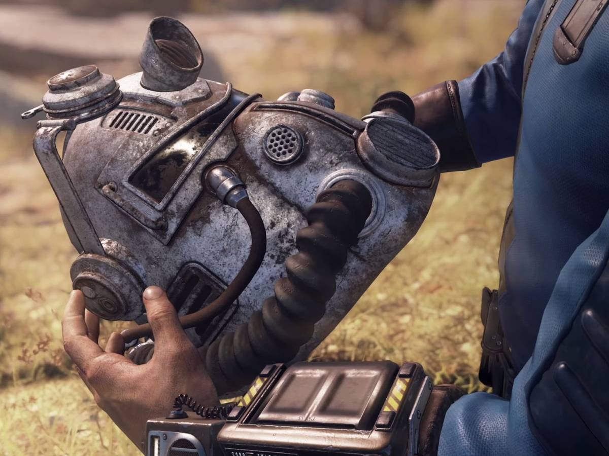 Captura de tela de Fallout 76 em console, com interface e combate em área aberta pós-apocalíptica