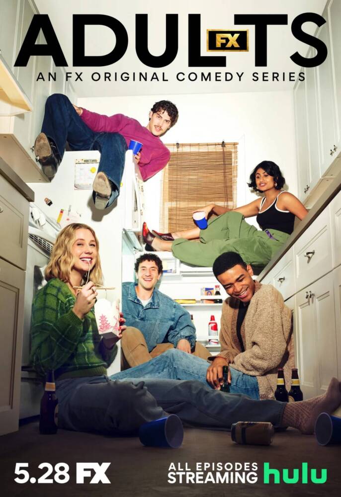 Montagem com convidados da 2ª temporada de Adultos, incluindo Charlie Cox, Raven-Symoné e Gaten Matarazzo