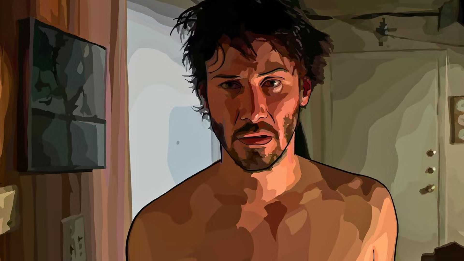 Keanu Reeves como Bob Arctor no filme A Scanner Darkly de 2006