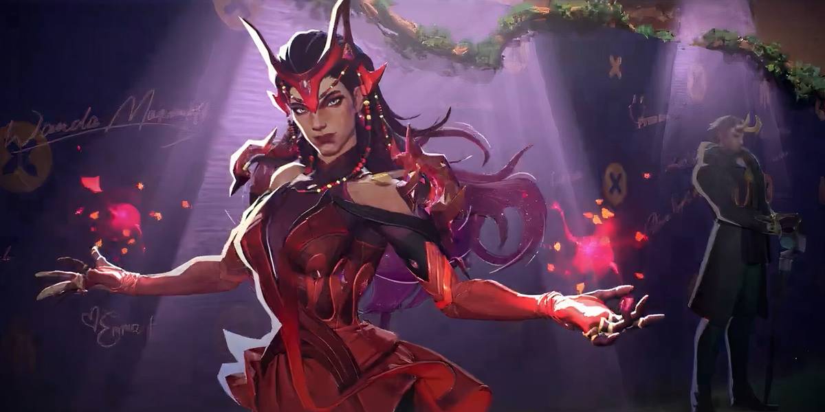 Scarlet Witch em seu vestido Hellfire Gala de Marvel Rivals