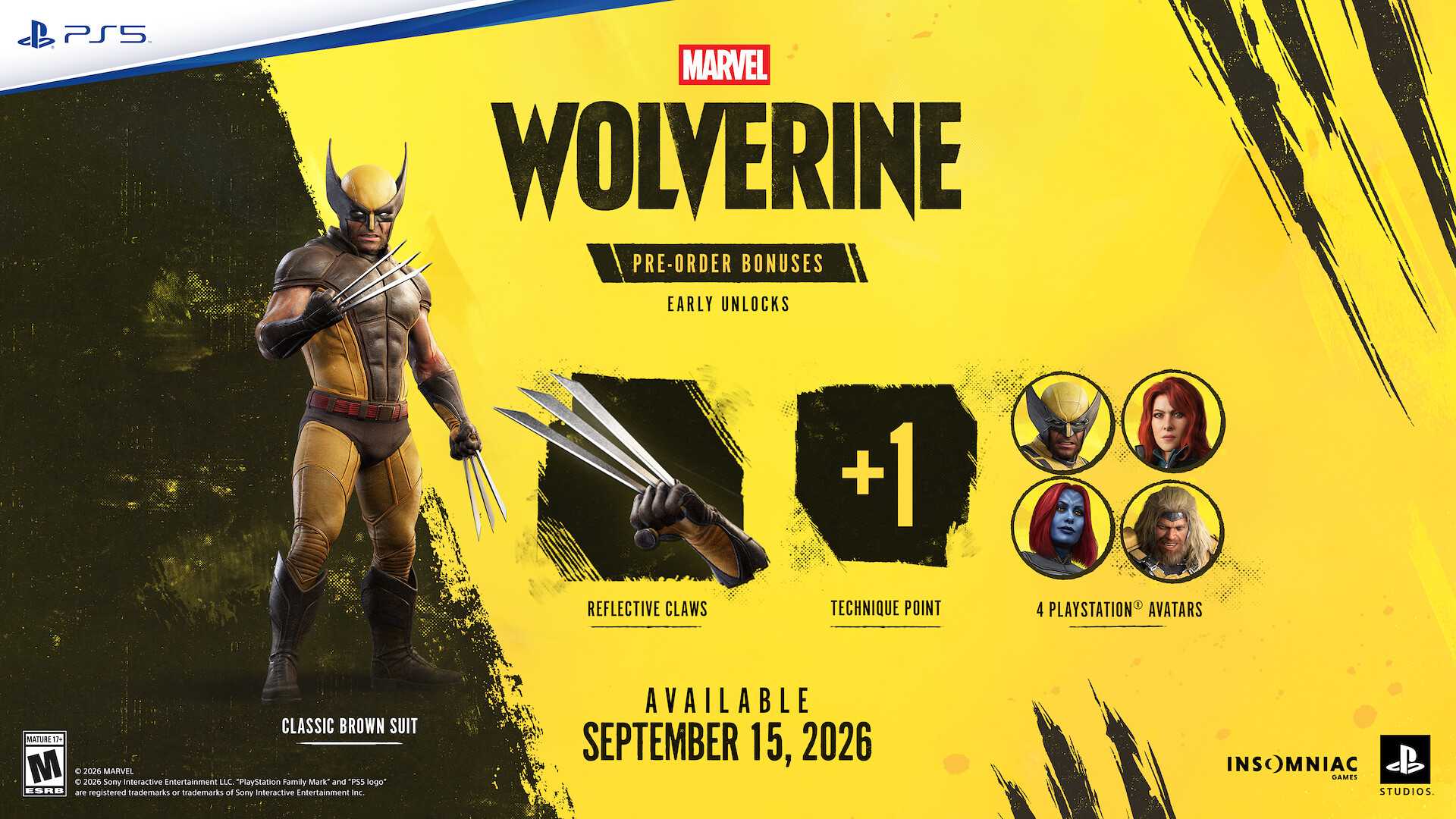 Infográfico mostrando os bônus de pré-venda de Marvel's Wolverine.
