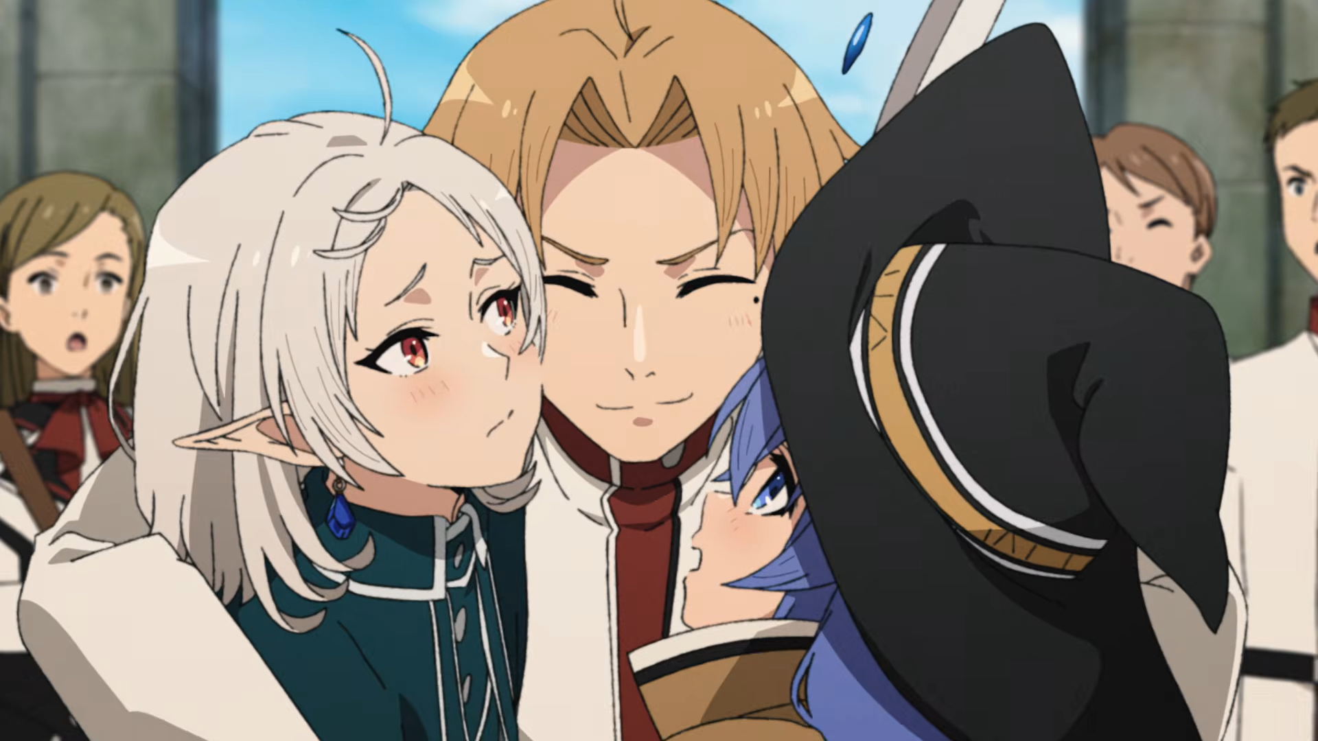 Mushoku Tensei: Jobless Reincarnation Temporada 3 PV mostrando Rudeus abraçando Roxy e Sylphiette.