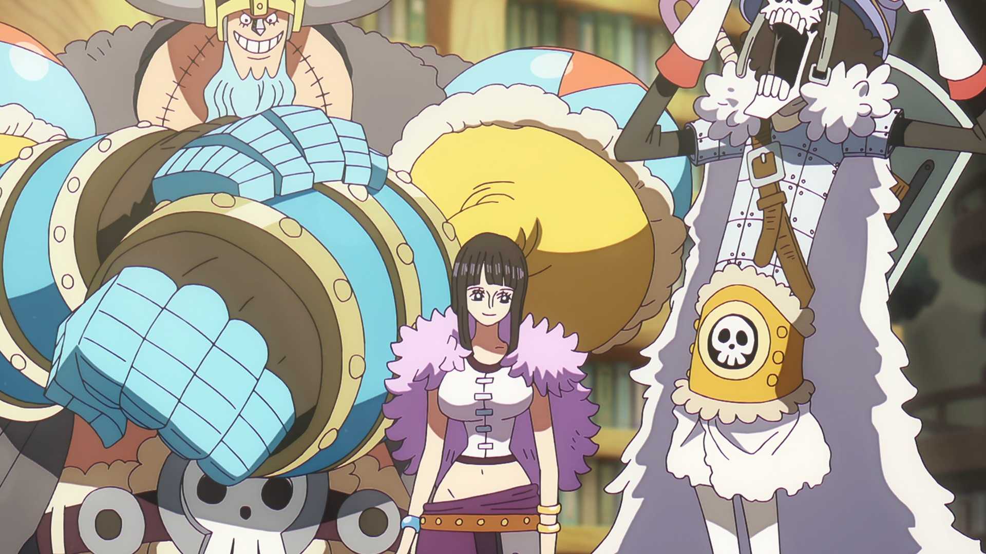 Robin, Franky e Brook em seus novos trajes