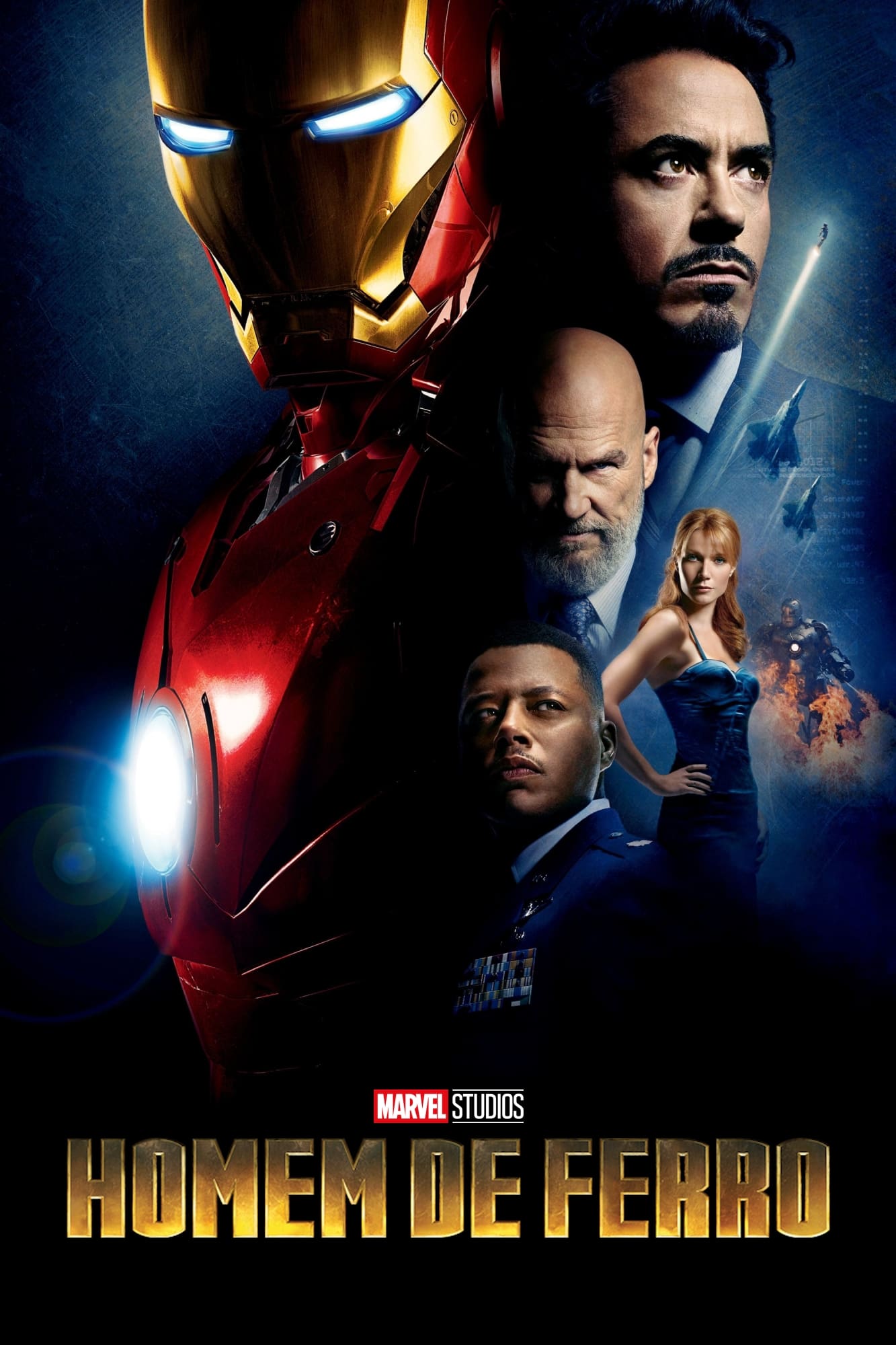 Pôster de Iron Man (2008) com Tony Stark em pose heroica