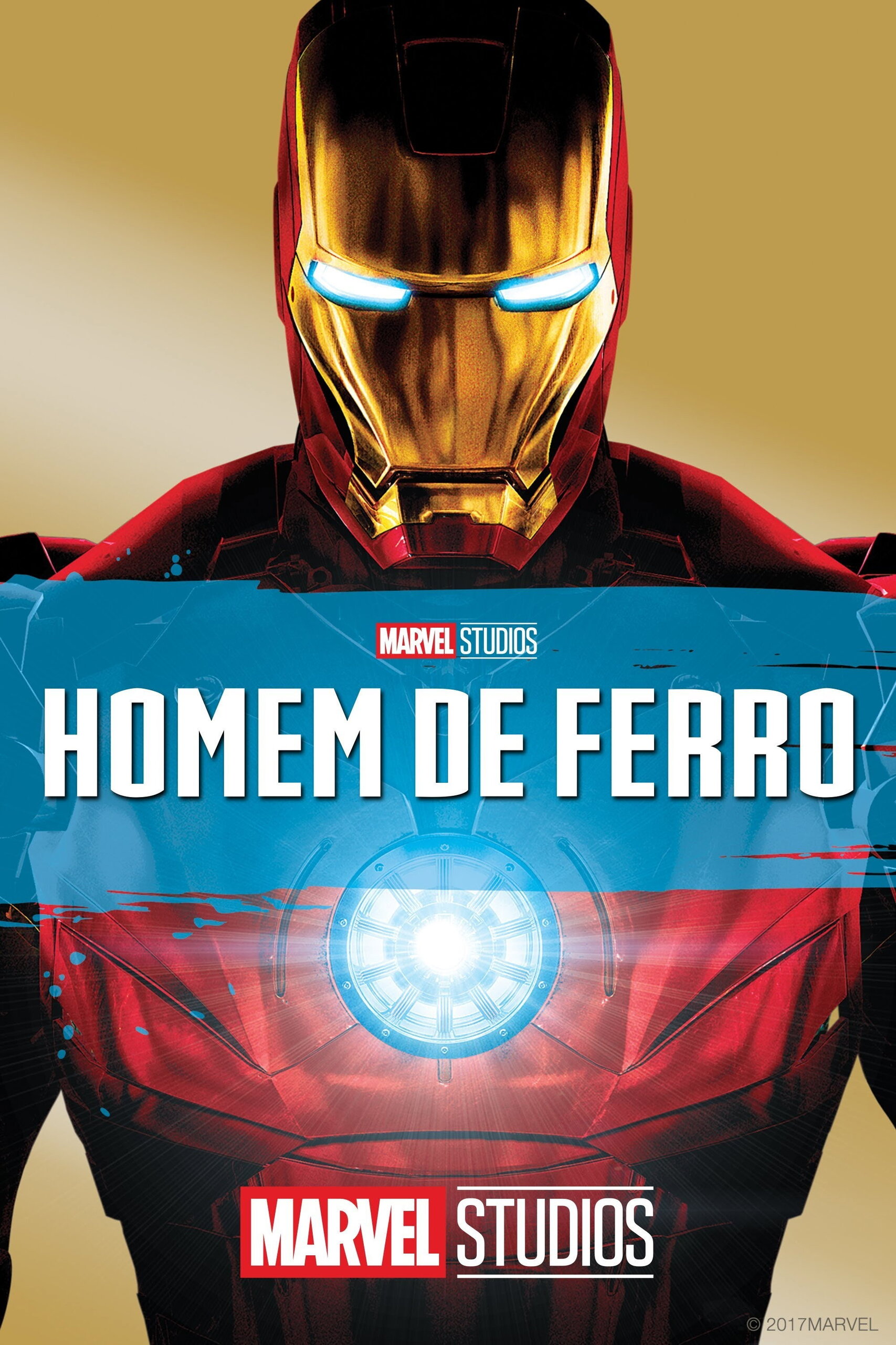 Pôster promocional de Iron Man apresentando o uniforme metálico vermelho e dourado