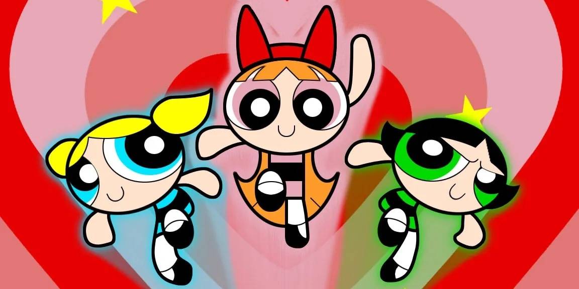 Frame de As Meninas Superpoderosas: O Filme mostrando o trio em Townsville durante uma cena de ação