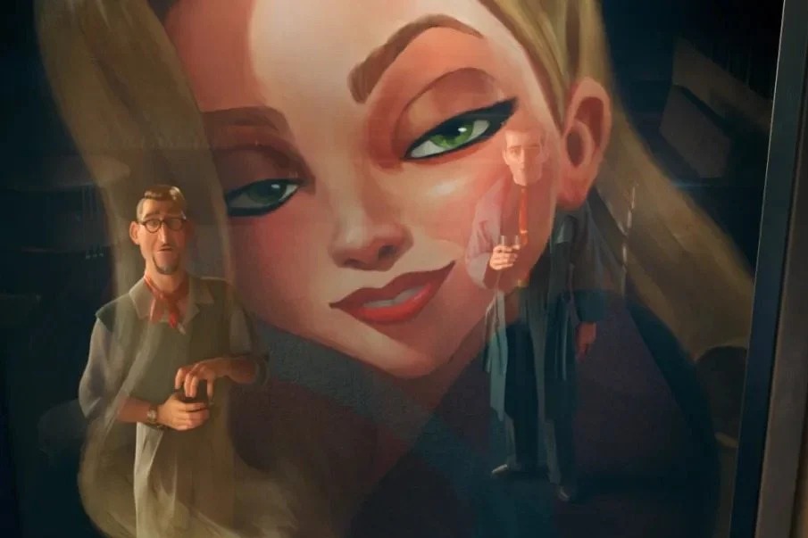 Brad Bird em evento de divulgação de Ray Gunn com logo da Netflix ao fundo