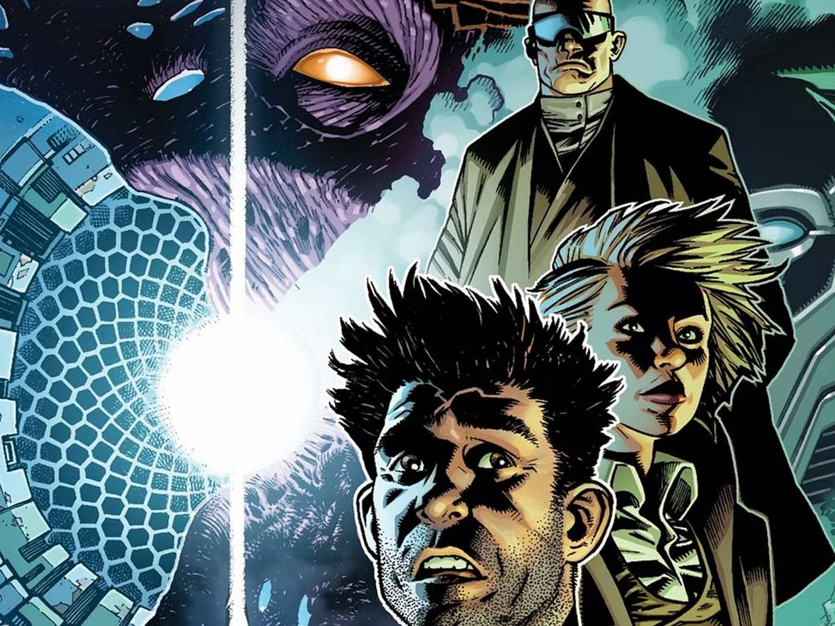 Arte conceitual em clima de horror cósmico do Midnight Universe, com tons escuros e elementos de ciência maldita