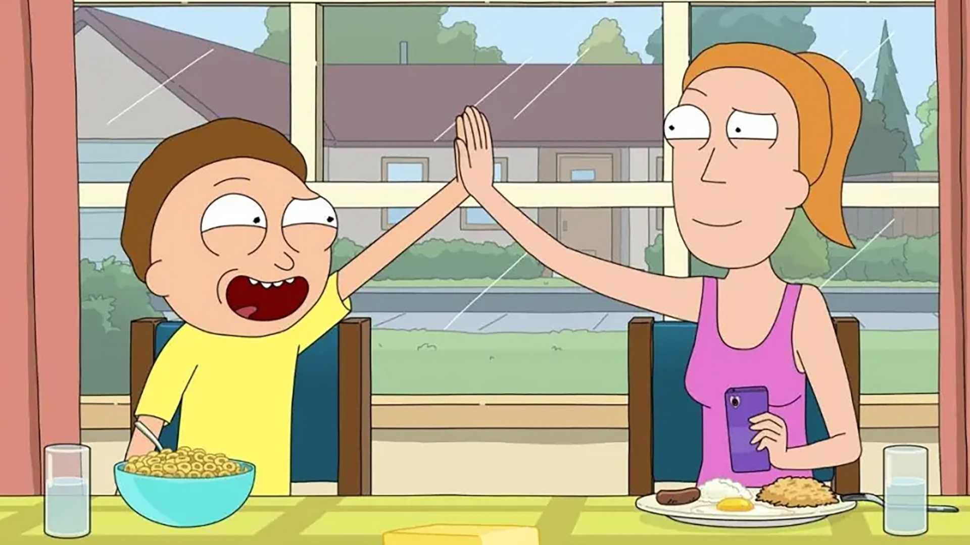 Rick e Summer dando um high-five em Rick and Morty temporada 8