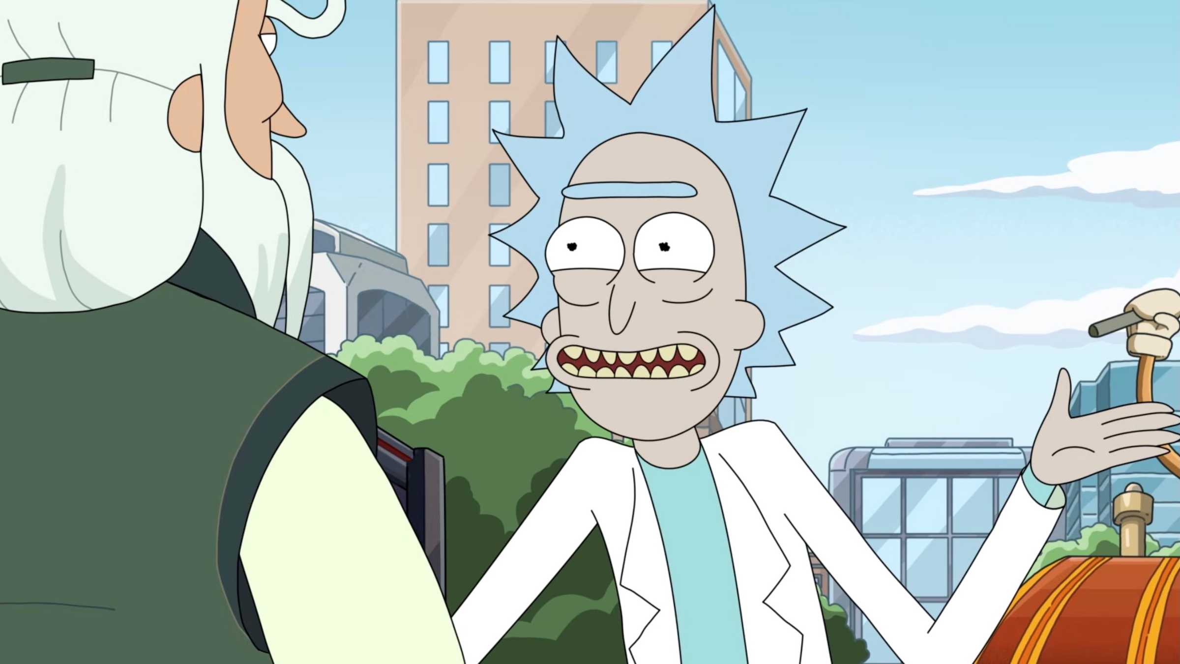 Rick sorri para outro personagem em Rick and Morty temporada 9 episódio 3